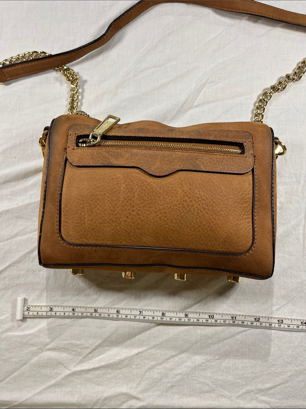 Rebecca Minkoff Avery Suede Crossbody Bag Gold Chain in Tan/Caramel - Picture 9 of 12